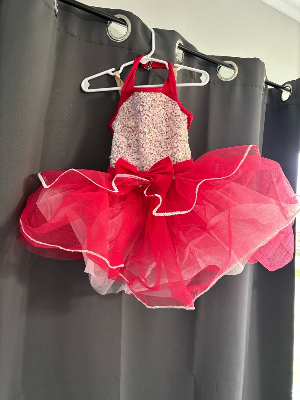 Weissman Red Tulle Sequin Bodice Halter Dress